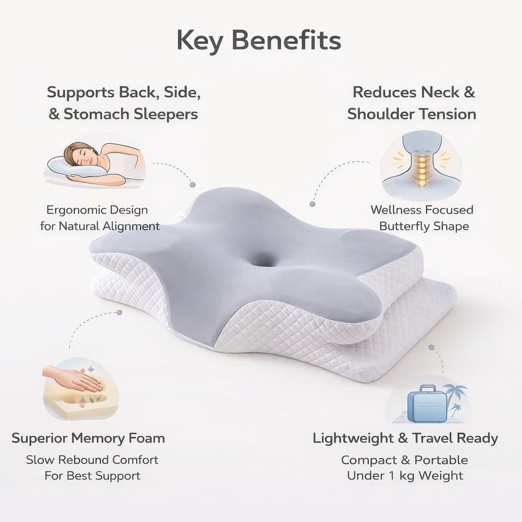 Pillow-key-benefit Rodusuite Butterfly Contour Memory Foam Pillow