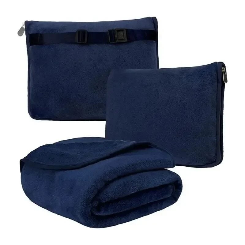 Navy blanket set in folded position.